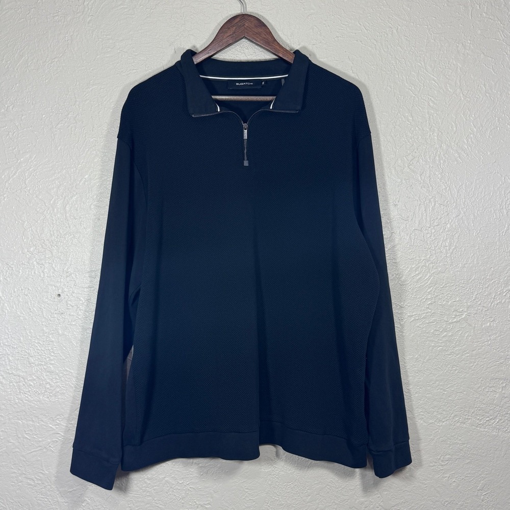 Bugatchi‎ Quarter Zip Pullover XXL Black Textured Knit Polo Old Money Minimalist